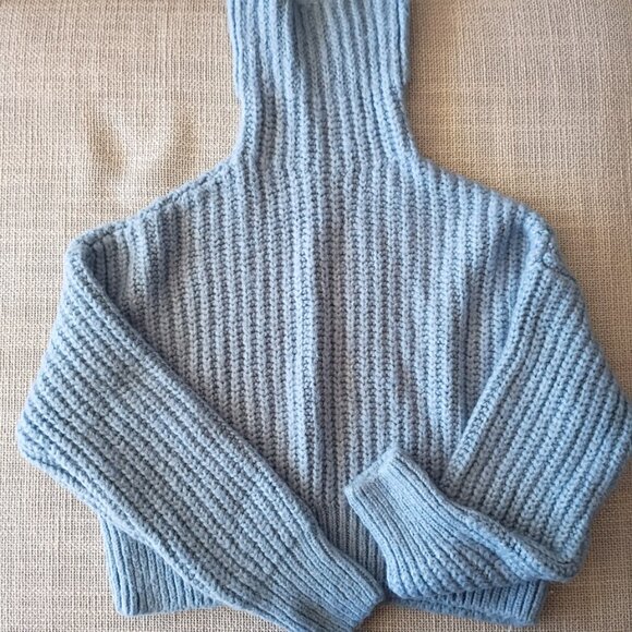 ZARA Light Blue Chunky Knit Turtleneck Sweater | Size S - Picture 3 of 8